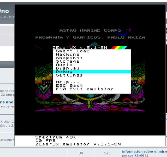ZEsarUX en OpenBSD con el juego Astro Marine Corps.